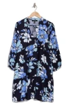 Ellen Tracy Floral Tiered Babydoll Dress In Navy Bouquet