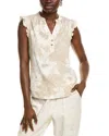 Ellen Tracy Flutter Sleeve Linen-blend Top In Neutral