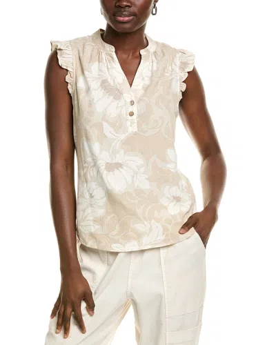 Ellen Tracy Flutter Sleeve Linen-blend Top In Neutral