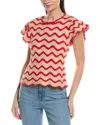 Ellen Tracy Flutter Sleeve Pointelle Sweater In Red