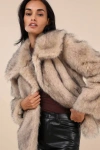 Ellen Tracy Fox Beige Faux Fur Collared Coat In Beige