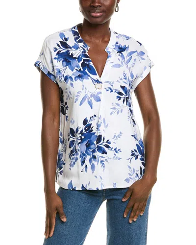 Ellen Tracy Front Pleat Linen-blend Top In Blue