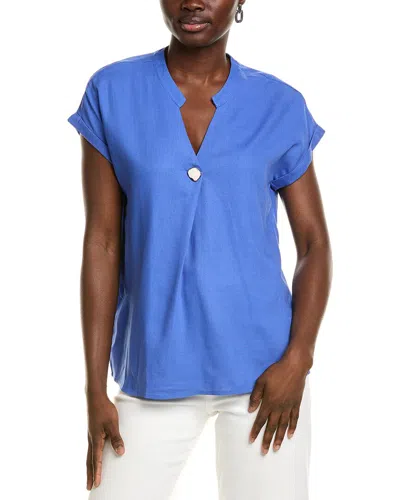 ELLEN TRACY ELLEN TRACY FRONT PLEAT LINEN-BLEND TOP