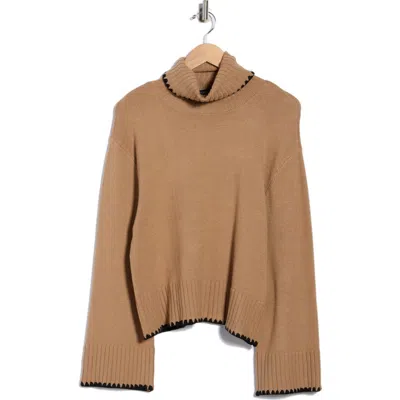 Ellen Tracy Geometric Trim Turtleneck Sweater In Brown