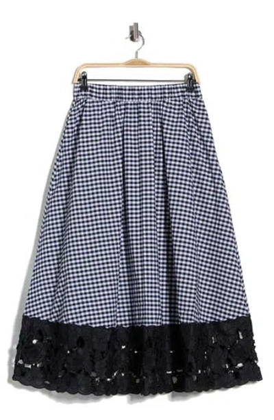 Ellen Tracy Gingham Lace Hem A-line Skirt In Black
