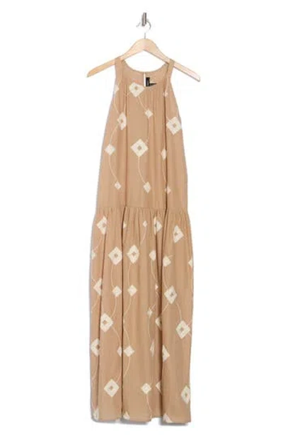 Ellen Tracy Halter Neck Cotton Maxi Dress In Camel