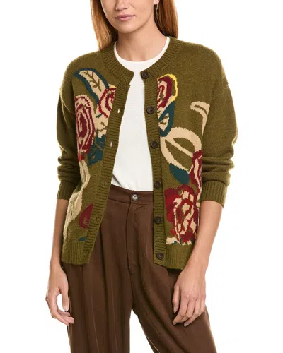 Ellen Tracy Jacquard Cardigan Sweater In Green