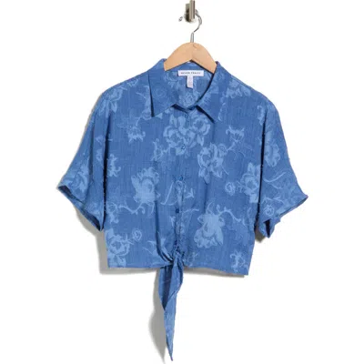 Ellen Tracy Jacquard Dolman Sleeve Tie Top In Multi