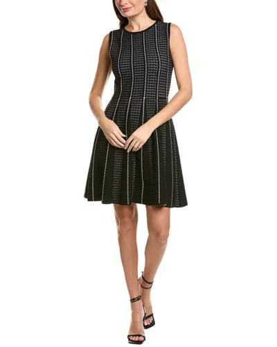 Ellen Tracy Jacquard Fit & Flare Knit Dress In Black