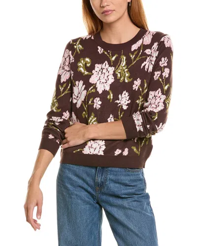 Ellen Tracy Jacquard Sweater In Brown