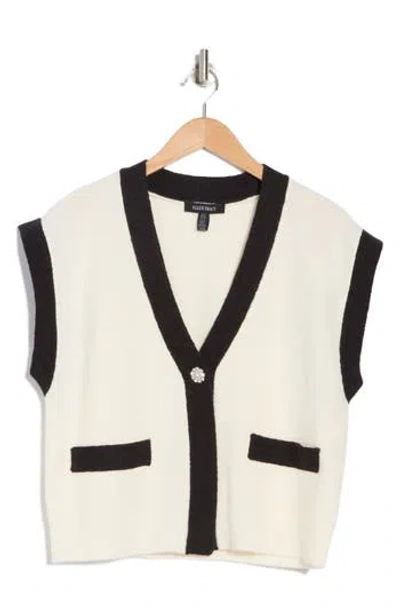 Ellen Tracy Jewel Button Knit Vest In Marshmallow