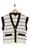 Ellen Tracy Jewel Button Knit Vest In Marshmallow/black Stripe