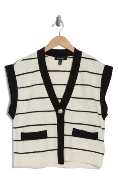 Ellen Tracy Jewel Button Knit Vest In Marshmallow/black Stripe