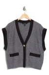 Ellen Tracy Jewel Button Knit Vest In Med Grey Mix
