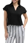 Ellen Tracy Johnny Collar Top In Black