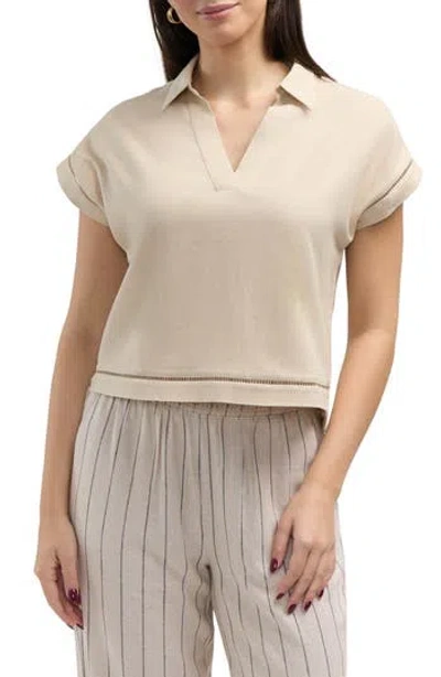 Ellen Tracy Johnny Collar Top In Linen