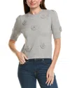 Ellen Tracy Rosette Short Sleeve Sweater In Gray