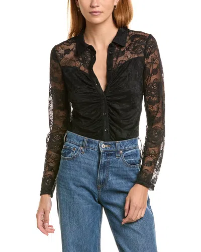 Ellen Tracy Lace Button Down Top In Black