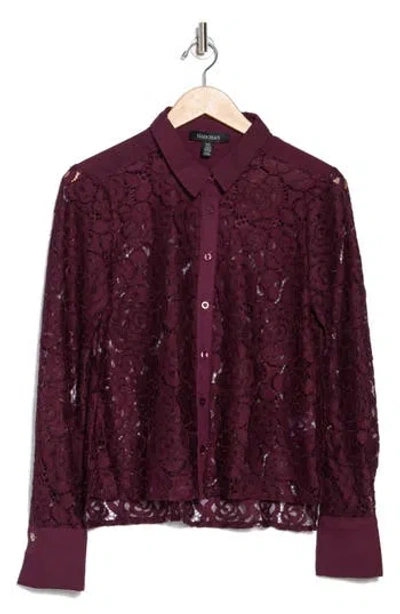 Ellen Tracy Lace Button-up Shirt In Winetasting Paisley