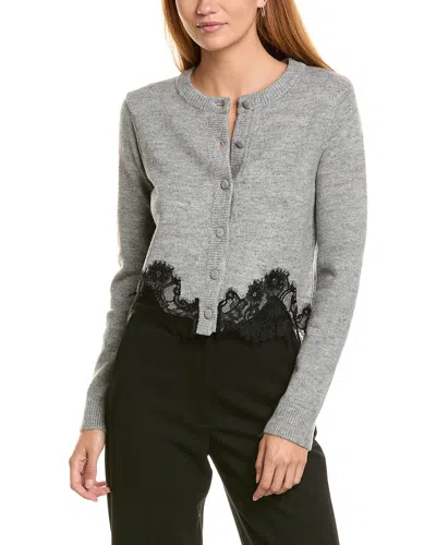 Ellen Tracy Lace Detail Cardigan In Gray