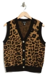 Ellen Tracy Leopard Print Button Front Sweater Vest In Multi