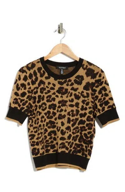 Ellen Tracy Leopard Spot Short Sleeve Crop Sweater In Brown