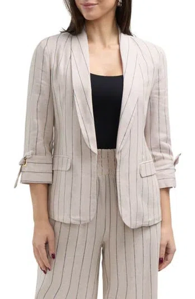 Ellen Tracy Linen Blend Blazer In Linen/black Stripe