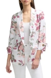 Ellen Tracy Linen Blend Blazer In Peach Bouquet