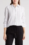 Ellen Tracy Linen Blend Button-up Shirt In Black/white Stripe