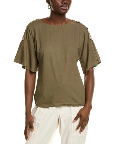 Ellen Tracy Linen-blend Dolman Top In Green