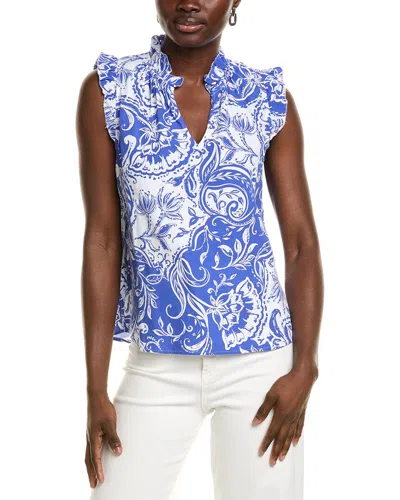 Ellen Tracy Linen-blend Top In Blue