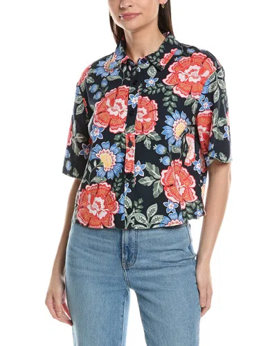 Ellen Tracy Floral Short Sleeve Crop Button-up Shirt In Animal Print