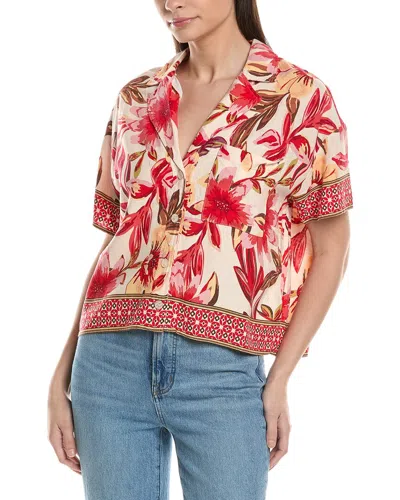 Ellen Tracy Linen-blend Camp Shirt In Red