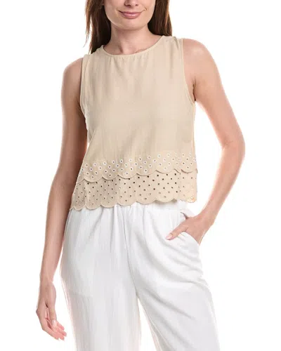 Ellen Tracy Linen-blend Embroidered Top In 103-linen
