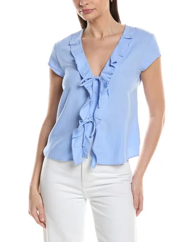 Ellen Tracy Linen-blend Ruffle Tie Front Top In Blue