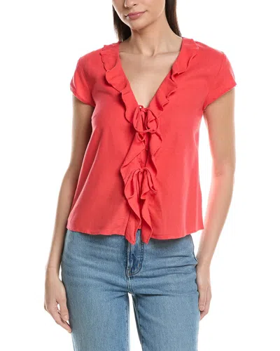 Ellen Tracy Linen-blend Ruffle Tie Front Top In Red