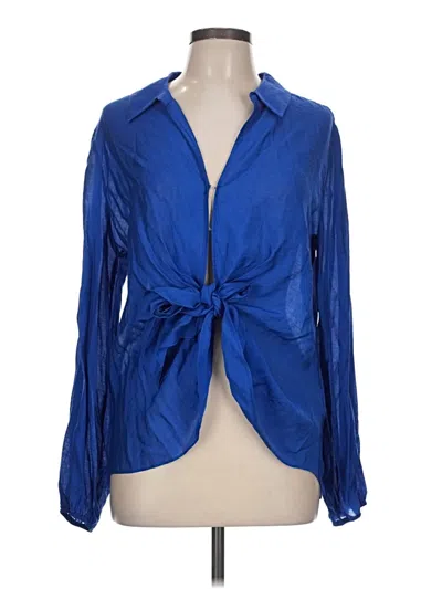 Pre-owned Ellen Tracy Long Sleeve Blouse In Blue