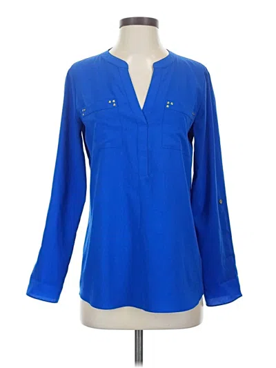 Pre-owned Ellen Tracy Long Sleeve Blouse In Blue
