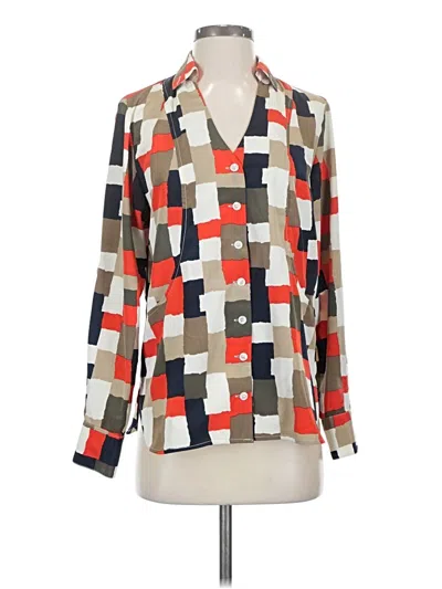 Pre-owned Ellen Tracy Long Sleeve Blouse In Red