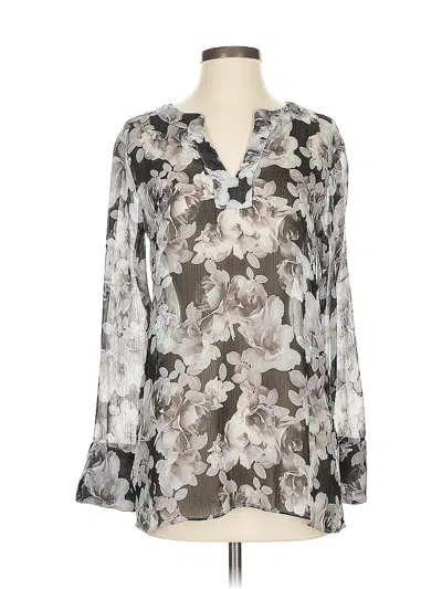 Pre-owned Ellen Tracy Long Sleeve Blouse In Silver