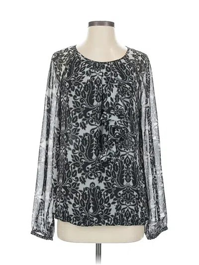 Pre-owned Ellen Tracy Long Sleeve Blouse In Silver