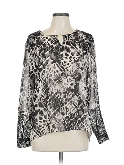 Pre-owned Ellen Tracy Long Sleeve Blouse In Silver