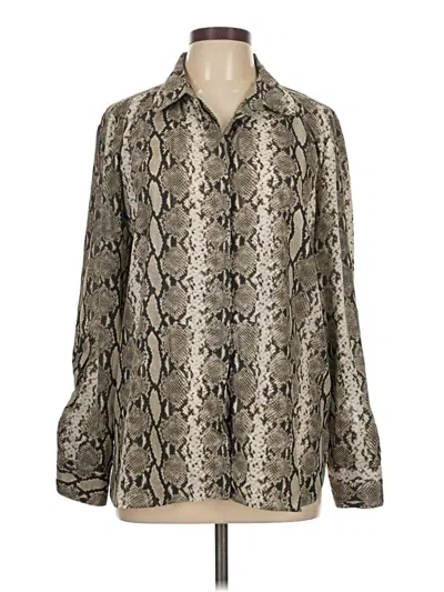 Pre-owned Ellen Tracy Long Sleeve Blouse In Silver