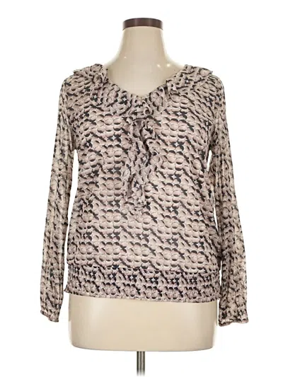 Pre-owned Ellen Tracy Long Sleeve Blouse In Tan