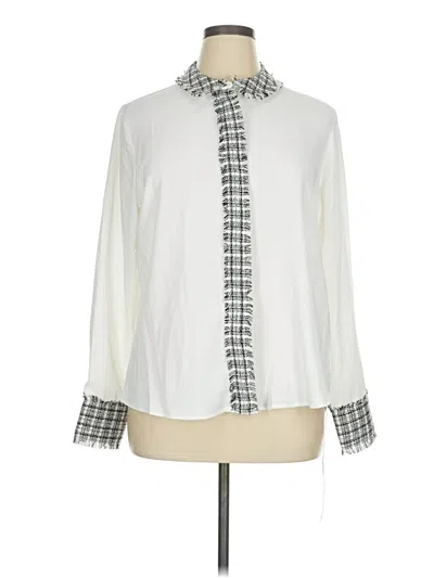 Pre-owned Ellen Tracy Long Sleeve Blouse In White