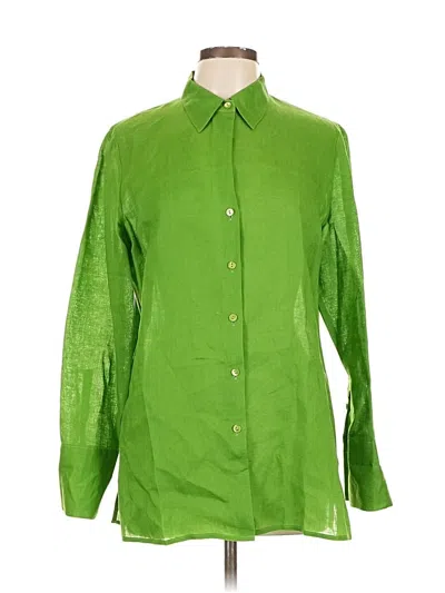 Pre-owned Ellen Tracy Long Sleeve Button Down Shirt In Green