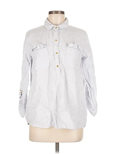 Pre-owned Ellen Tracy Long Sleeve Button Down Shirt In Silver