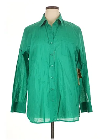 Pre-owned Ellen Tracy Long Sleeve Polo Shirt In Green