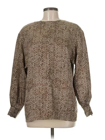 Pre-owned Ellen Tracy Long Sleeve Silk Top Brown Crew Neck Tops