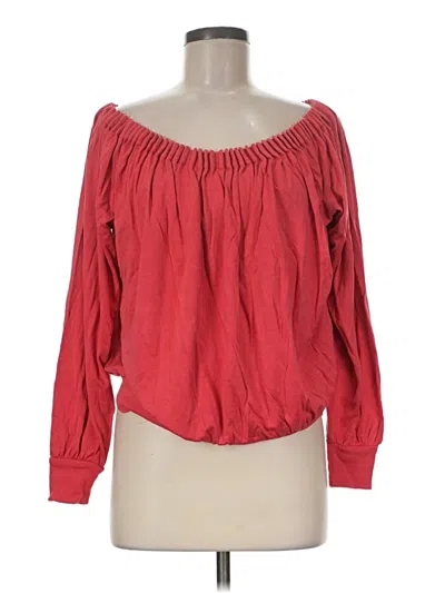 Pre-owned Ellen Tracy Long Sleeve Silk Top Red Off The Shoulder Neckline Tops